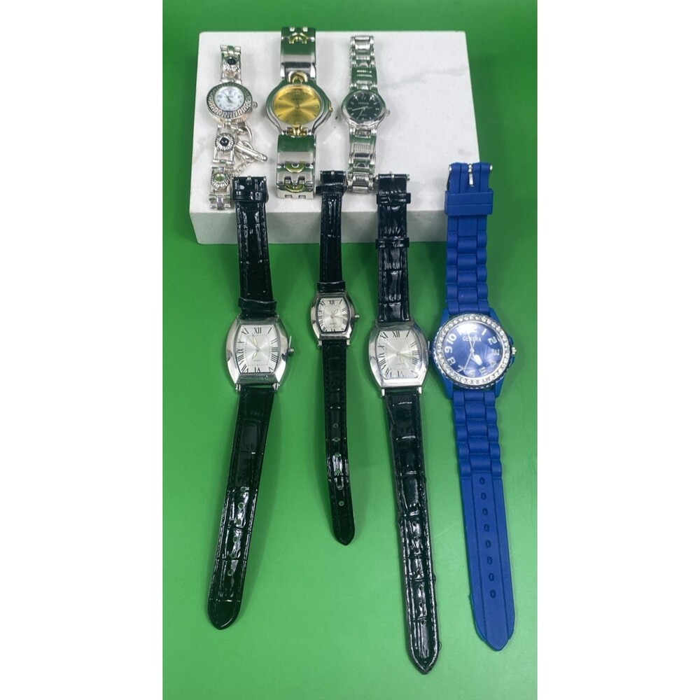 Lot of 7 - 3 SKC w/Leather Bands and 4 Geneva Watches All watches need batteries